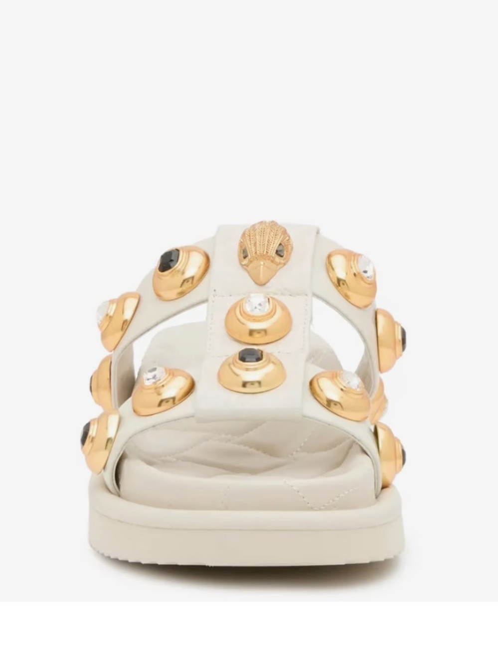 Kurt Geiger Orson Cream Slide Sandals with Gold Jewel Studs - Picture 2 of 8